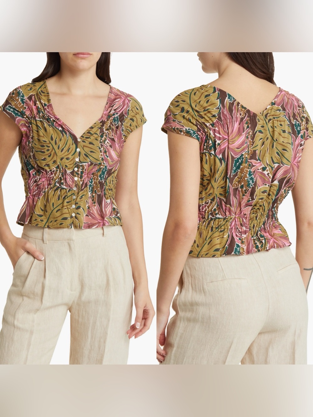Madewell Cap Sleeve Shirred Top Size Medium